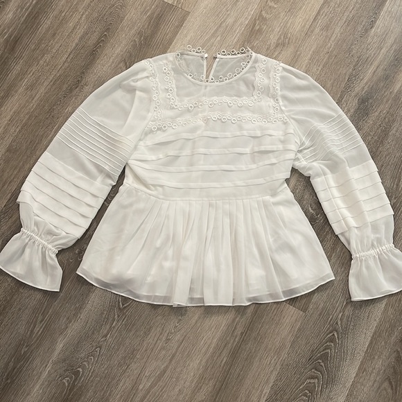 Ted Baker Women's Roobee Pintuck Detailing Long Sleeve Top - White sz 3 US 8 - Picture 7 of 11